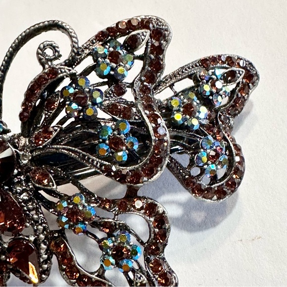 Large Vintage Butterfly Rhinestone Covered Hair Accessory Clip Sparkling 5” L - Picture 5 of 13